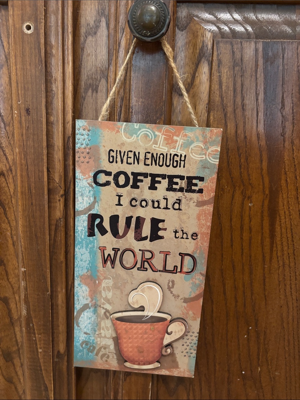 Rustic Turquoise & Coral Coffee Wall Sign